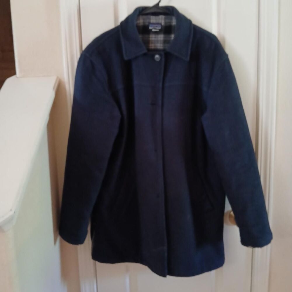 RARE Vintage 90s Patagonia Tiroler Loden Wool Jacket Navy Blue Womens L Gorpcore